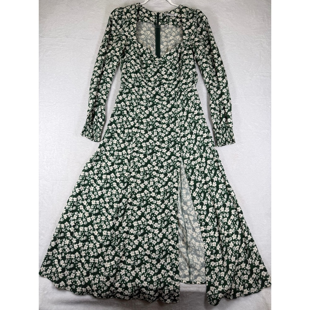 Reformation Sigrid Green Floral Sweetheart Long Sleeve Midi Dress Womens 4
